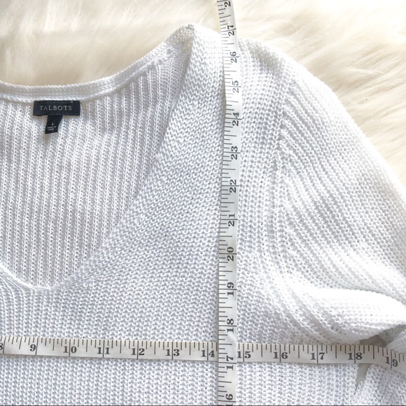 Talbots white cotton sweater v neck large - Picture 5 of 9